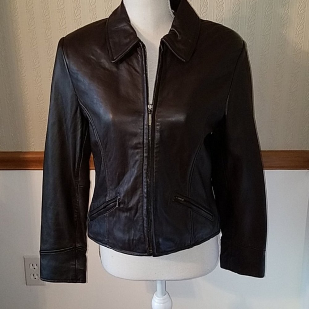 Leather brown jacket size 6P by Lord &Taylor